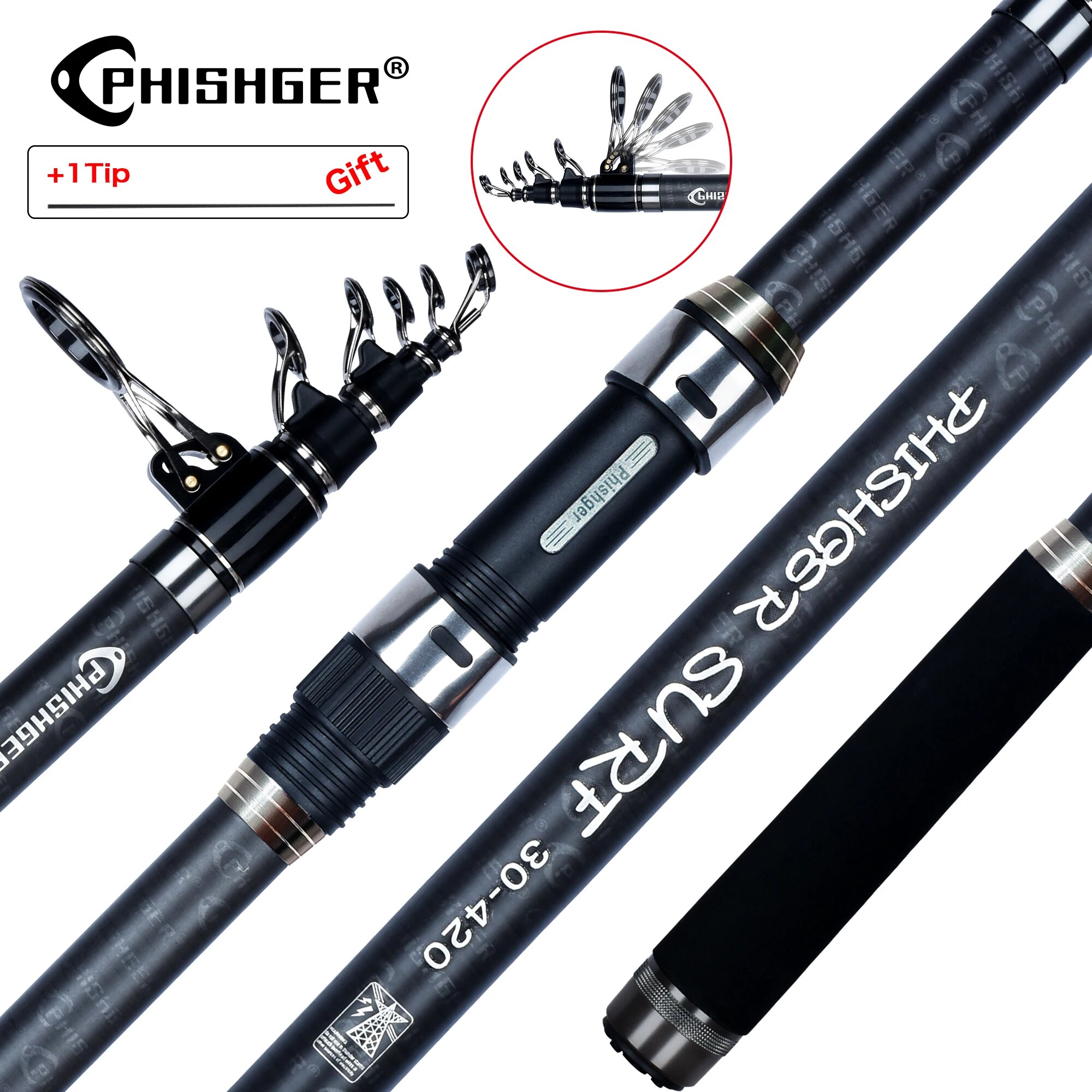 Surf Fishing Equipment - PHISHGER Телескопическая спиннинговая удочка для серфинга